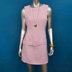 🆕️🌸 MISS SELFRIDGE 1960's Style Boucle Mod Mini Dress w/ Belt in Pink //(NWOT)